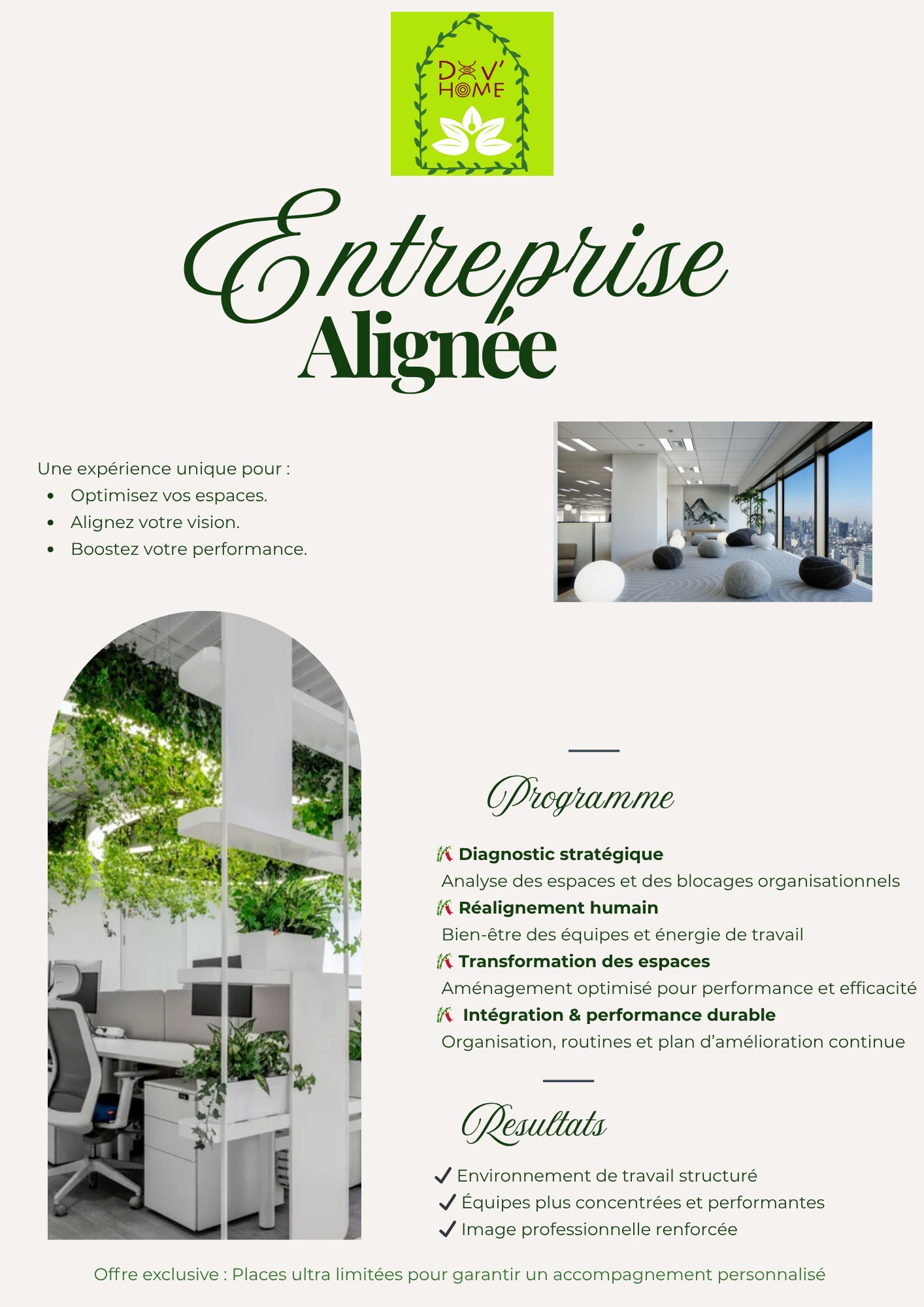 Entreprise Alignée — bureau avec espace zen